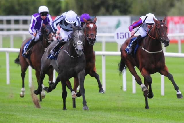 Laurens (right) outbattles the now retired Alpha Centauri in Leopardstown's Matron Stakes.