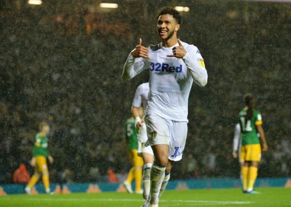 Tyler Roberts: Celebrating his second goal for 
Leeds United against Preston North End.  Picture: Bruce Rollinson