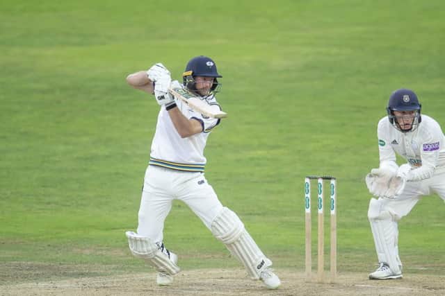 NICE TOUCH: Yorkshire's Adam Lyth hits out on his way to an unbeaten 60 on day two against Hampshire at Headingley.  Picture: Allan McKenzie/SWpix.com