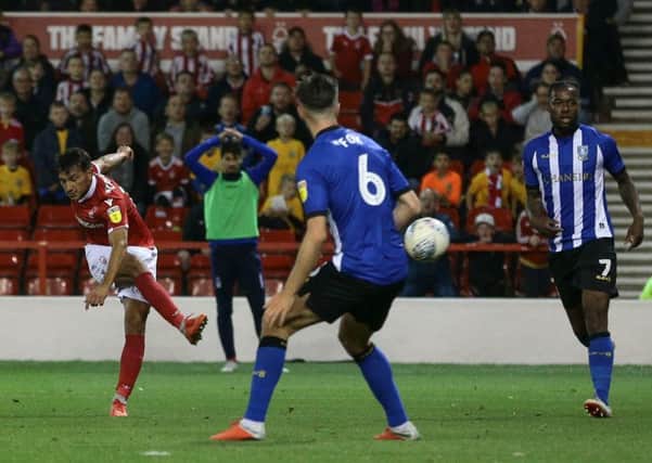 Nottingham Forest's Joao Carvalho scores his side's second goal.