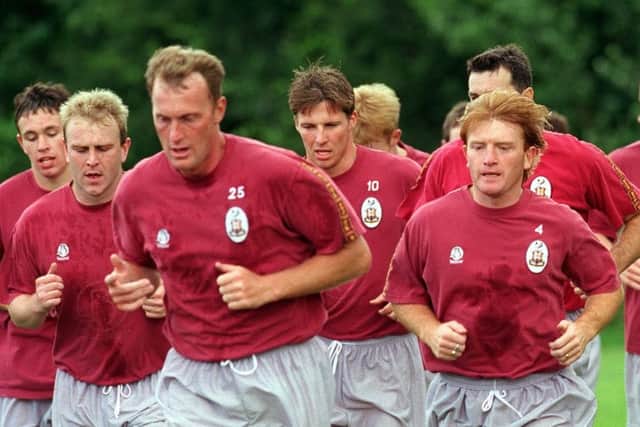 Bradford City's Gordon Watson, second left in training with his team-mates, including Stuart McCall. right. Picture: Steve Riding.