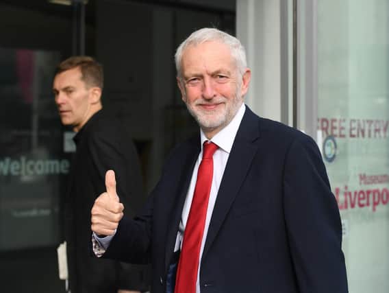 Labour leader Jeremy Corbyn gives a thumbs up gesture prior to being interviewed by the BBC's Andrew Marr in Liverpool, during the party's annual conference in the city. PIC:  Stefan Rousseau/PA Wire
