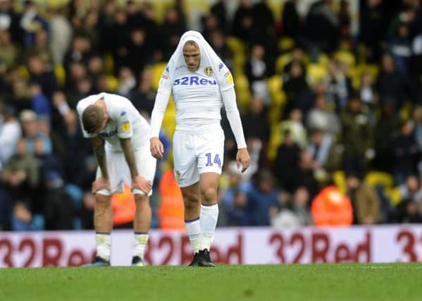Dsiappointment: Leeds United's Pontus Jansson and Samuel Saiz at full time.