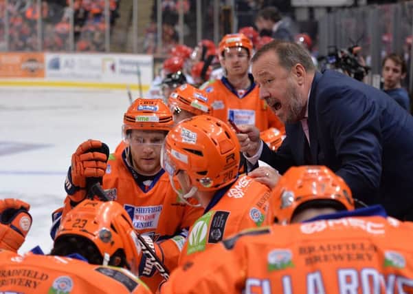 Sheffield Steelers' coach Paul Thompson instructs his players during Sunday's match with Cardiff Devils (Picture: Dean Woolley).