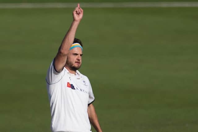 Worcestershire v Yorkshire, Jack Brooks celebrates one of six wickets (Picture: John Heald)