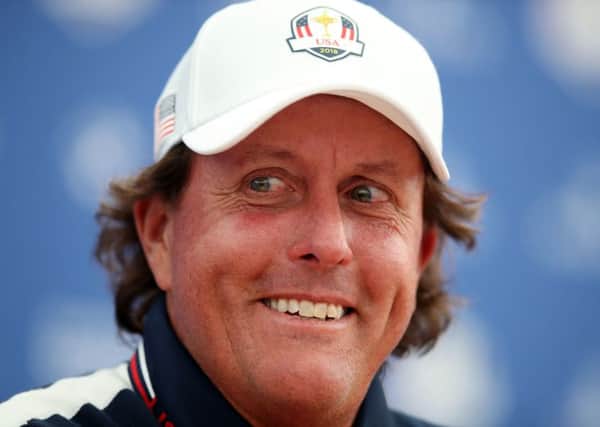 USA's Phil Mickelson is all smiles as he talks to the media during preview day two of the Ryder Cup at Le Golf National, Saint-Quentin-en-Yvelines, Paris (Picture: Adam Davy/PA Wire).