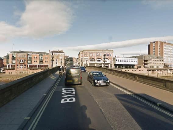 Ouse Bridge, York, where police arrested two people on suspicion of shining a laser at a helicopter during a search for a missing man in the early hours of the morning. Pic: Google.