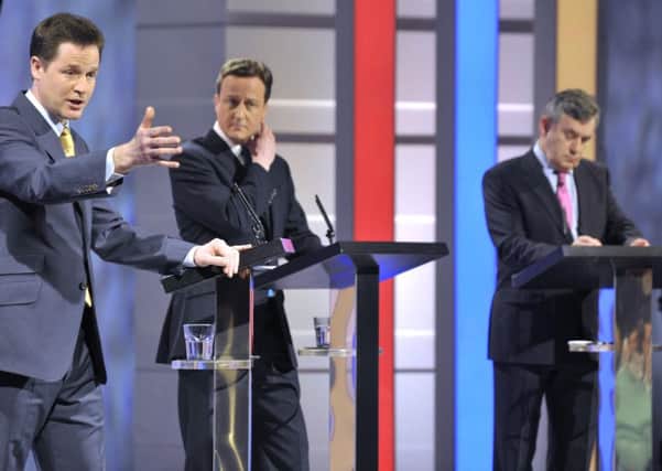 Nick Clegg, David Cameron and Gordon Brown took part in leaders' debates in 2010 on Sky News, ITV and the BBC.