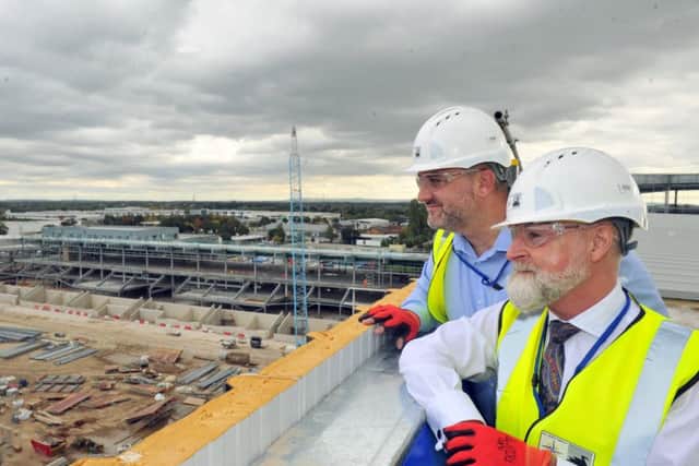 Jason McGill Chairman of York City (lright  and Neil Gulliver General Manager of York City Knights  overlooking The York Stadium Leisure complex that will open in Summer 2019.