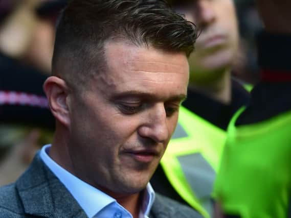 Tommy Robinson, pictured today outside the Old Bailey. Photo: PA