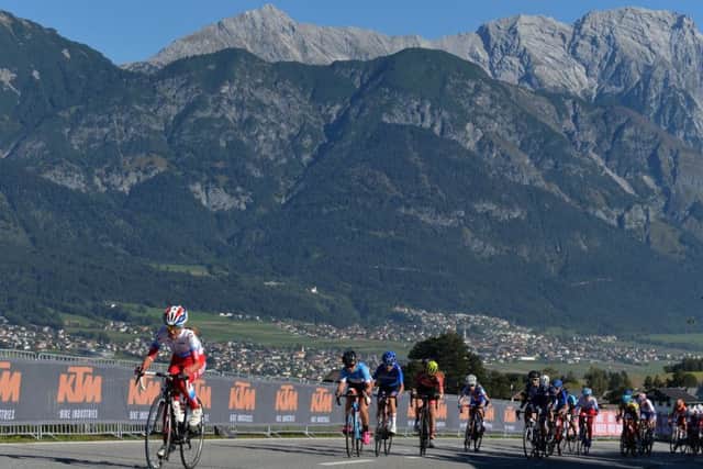 2018 UCI World Cycling Championships.  The Junior Women's Road Race climbs up through Aldrans above Innsbruck. Picture: Bruce Rollinson.
