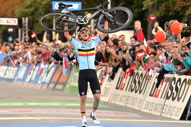 2018 UCI World Cycling Championships - Remco Evanepoel celebrates winning the Junior Mens World Championship Road Race in Innsbruck. (Picture: Bruce Rollinson)