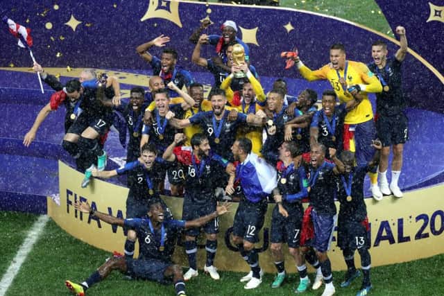 France 's players after winning the World Cup Final at the Luzhniki Stadium, Moscow last year, beating Croatia 4-2. Picture: Aaron Chown/PA