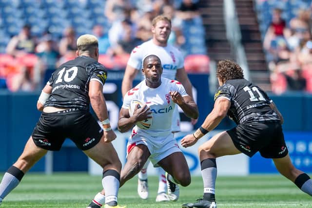 Huddersfield Giants' Jermaine McGillvary in action for England against New Zealand in Denver in June (SWPix.com)