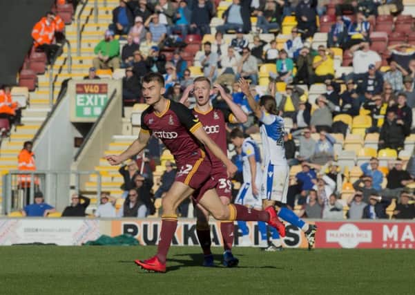 AGONY: George Miller, of Bradford City, reacts after his goal is disallowed. Picture: James Hardistry.