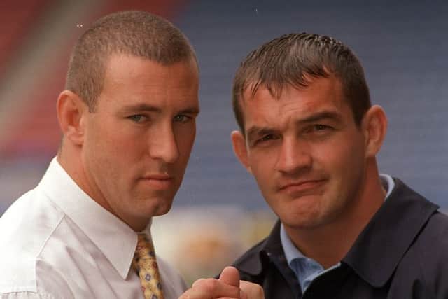 Wakefield's Matt Fuller, left and Shaun Irwin of Featherstone Rovers get ready for battle at the McAlpine.