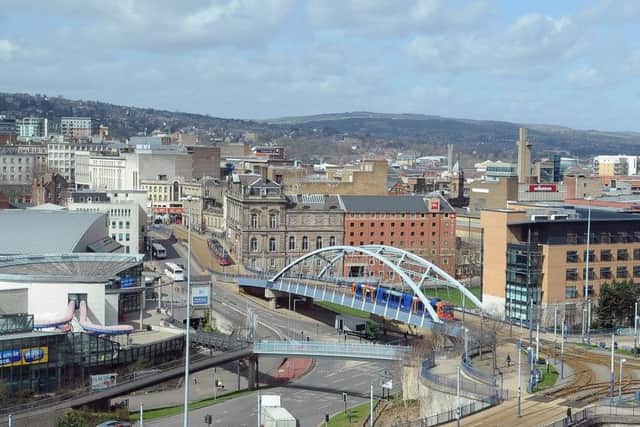 16th April  2013
Pictured a Sheffield city skyline showing the supertram line and city centre
Picture by Gerard Binks