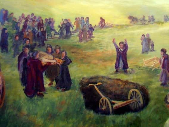 Artist's impression of a burial ceremony using a chariot in the Iron Age