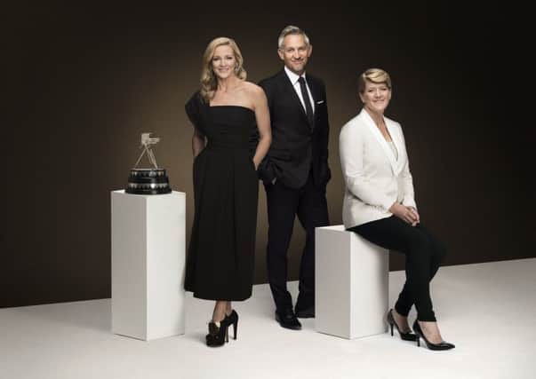 WARNING: Embargoed for publication until 11:00:01 on 02/10/2018 - Programme Name: BBC Sports Personality of the Year 2018 - TX: 02/10/2018 - Episode: 2018 Launch (No. n/a) - Picture Shows: ***Embargoed until 02/10/2018 11:00:01*** Gabby Logan, Gary Lineker, Clare Balding - (C) BBC - Photographer: Paul Cooper