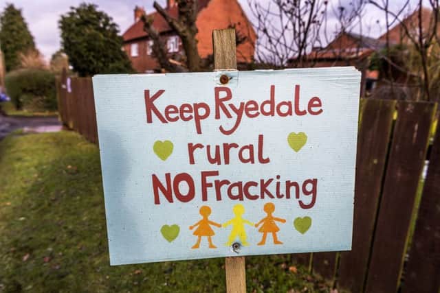 An anti-fracking poster in the village of Kirby Misperton, the frontline of protests against the fracking in the North York Moors. Picture by James Hardisty.