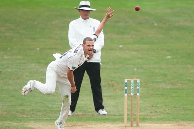 Yorkshire's Josh Poysden bowls against Worcestershire (Picture: Alex Whitehead/SWpix.com)