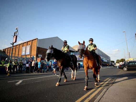 Mounted police outside Elland Road before a match. Photo: Tim Goode/PA Wire.