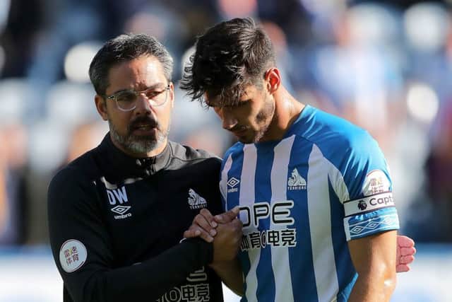 Huddersfield Town manager David Wagner (left) and Christopher Schindler. Picture: Richard Sellers/PA