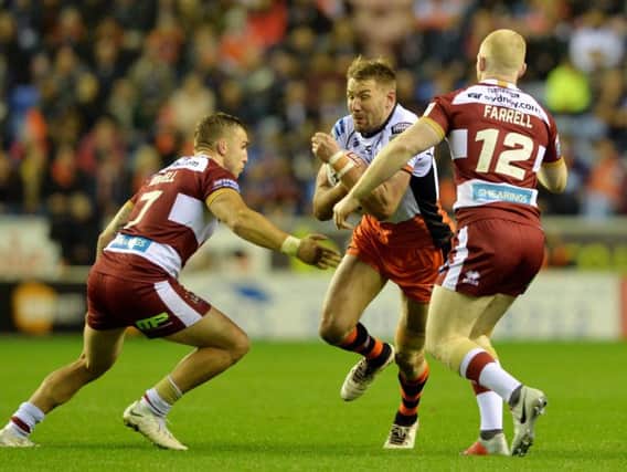 Castleford Tigers captain Michael Shenton on the attack against Wigan (PIC:BRUCE ROLLINSON)