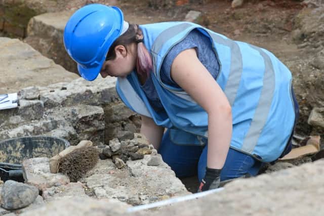 Work is carried out on one of the Trenches at Sheffield Castle Archaeological excavation.