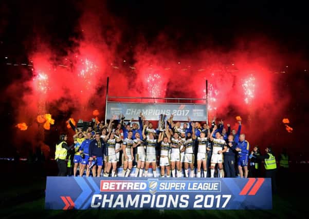 Leeds Rhinos celebrate being crowned Super League Champions.