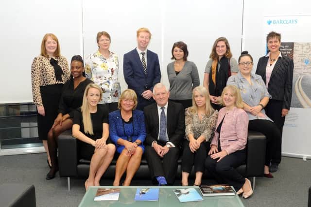 4 October  2018......    Roundtable event at Barclays in Park Row Leeeds focusing on Mental Health in the workplace.
Back row Debbie Mullen (Barclays Bank),  Shona McFarlane (Leeds City Council) Mark Casci (Yorkshire Post), Rosana Rategh (Leeds Mind),  Martha Clowes, (Leeds Mind), Kate Hainsworth (Leeds Community Foundation)  
Seated, Noni Moyo (Transport for the North),  Jodie Hill (Thrive Law)  Karen Swainson (Barclays Bank) Alistair Watson (Barclays Bank) Alicia Gardner (Ernst Young), Paulette Cohen (Barclays Bank) Lucia Morales-Gibney (Lantern UK). Picture Tony Johnson.
