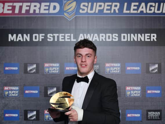Castleford Tigers' Jake Trueman with his Super League Young Player of the Year award. (Simon Wilkinson/SWPix)