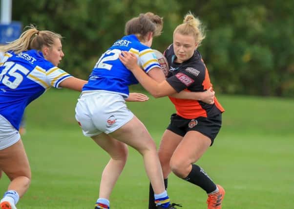 Georgia Roche in action for Castleford Tigers Women against Leeds Rhinos Women