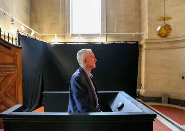 Labour party leader Jeremy Corbyn during his visit to the Alone with Empire exhibition at City Hall in Bristol.