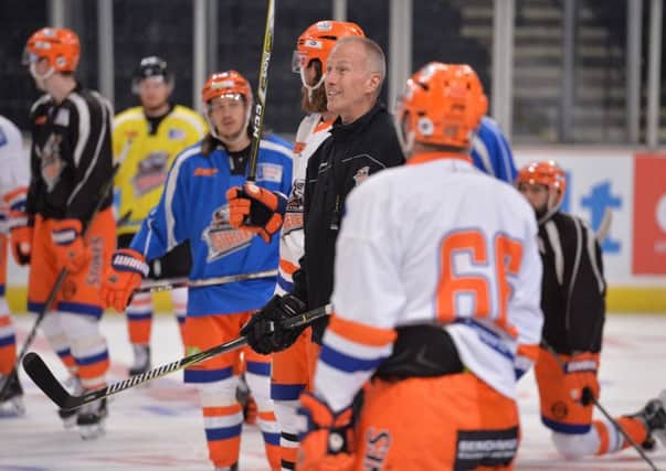 Tom Barrasso puts the Sheffield Steelers' players through their paces in practice on Thursday. Picture: Dean Woolley.