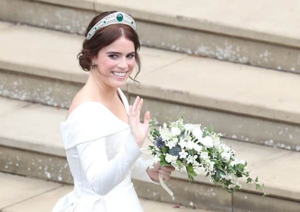 Princess Eugenie arrives for her wedding to Jack Brooksbank at St George's Chapel in Windsor Castle. PIC: PA