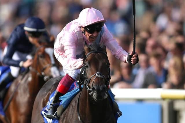 Frankie Dettori's mount Too Darn Hot is favourite for next year's 2000 Guineas after winning the Dewhurst Stakes at Newmarket on Saturday.