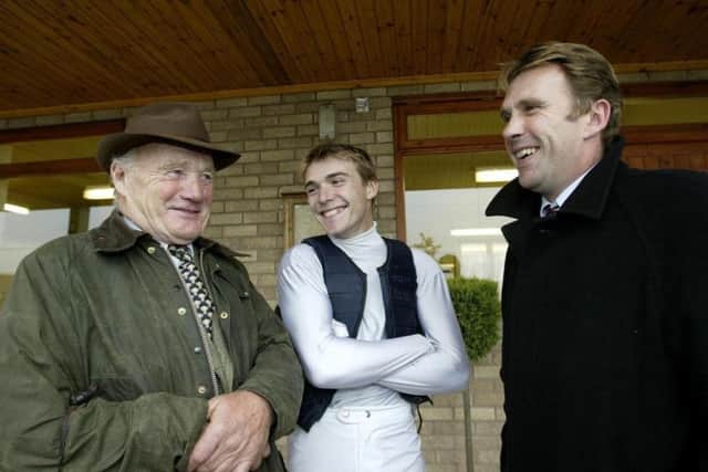 Three generations of the Scudamore family in conversation - Michael, Tom and Peter. Photo: Andy Watts, Racingfotos.com