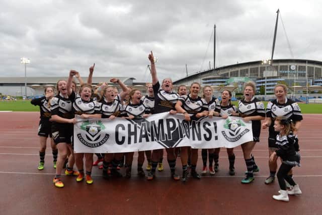 Stanningley Women's  team celebrate winning the Championship Title.