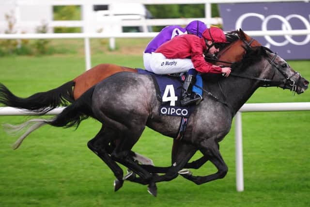 Roaring Lion (near side) outbattled old rival Saxon Warrior, now retired, to land the Irish Champion Stakes.