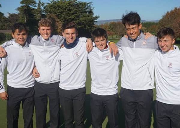 Rotherham's Ben Schmidt, second left, with England boys team-mates in Limerick (Picture: England Golf).
