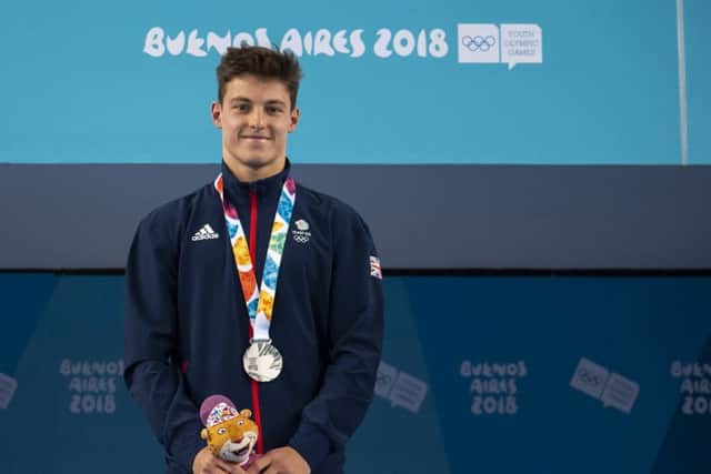 City of Leeds' Anthony Harding wins a silver medal in the Men's 3m Diving Competition at the 2018 Youth Olympic Games in Buenos Aires