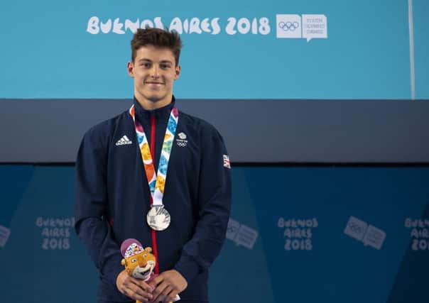 City of Leeds' Anthony Harding wins a silver medal in the Men's 3m Diving Competition at the 2018 Youth Olympic Games in Buenos Aires