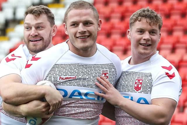 England's George Burgess (centre), during the England captain's run at Leigh Sports Village, Leigh. (Picture: Martin Rickett/PA Wire)