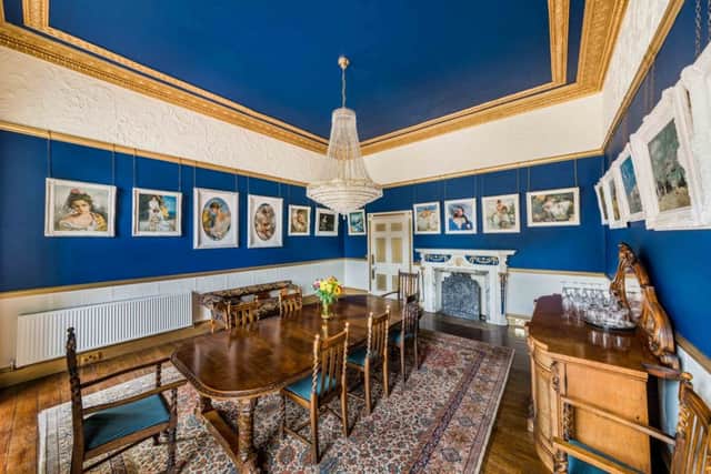 The dining room in a Georgian blue