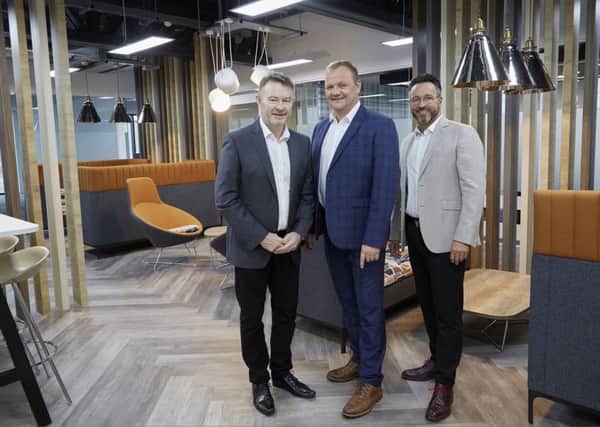 From right, managing director Gary Parker, site and health and safety director Paul Tansey and finance director John Drescher in the business lounge within Integra Buildings new offices.