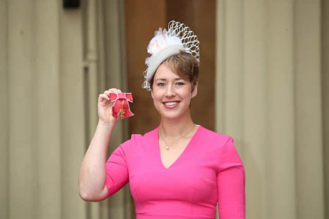 Winter Olympic double gold medallist Lizzy Yarnold after receiving her OBE