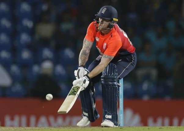 England's Ben Stokes plays a shot during their third one-day international cricket match with Sri Lanka in Pallekele.