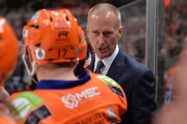 Tom barrasso gets his instructions across on the Sheffield Steelers bench. Picture: Dean Woolley.