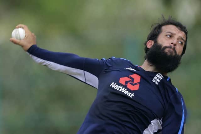 England's Moeen Ali delivers a ball during a practice session in Sri Lanka (Picture:Eranga Jayawardena/AP).